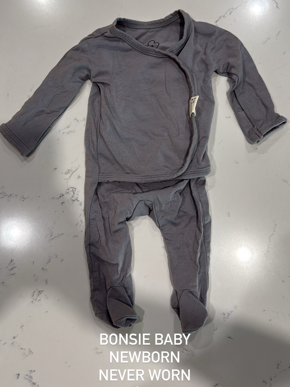Bonsie Baby Gray Wrap-Style Newborn Footed One-Piece